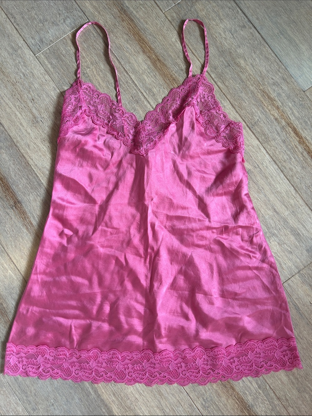 Intimissimi Silk Pink Lace-Trim Satin Chemise Slip - Women's Intimates size S